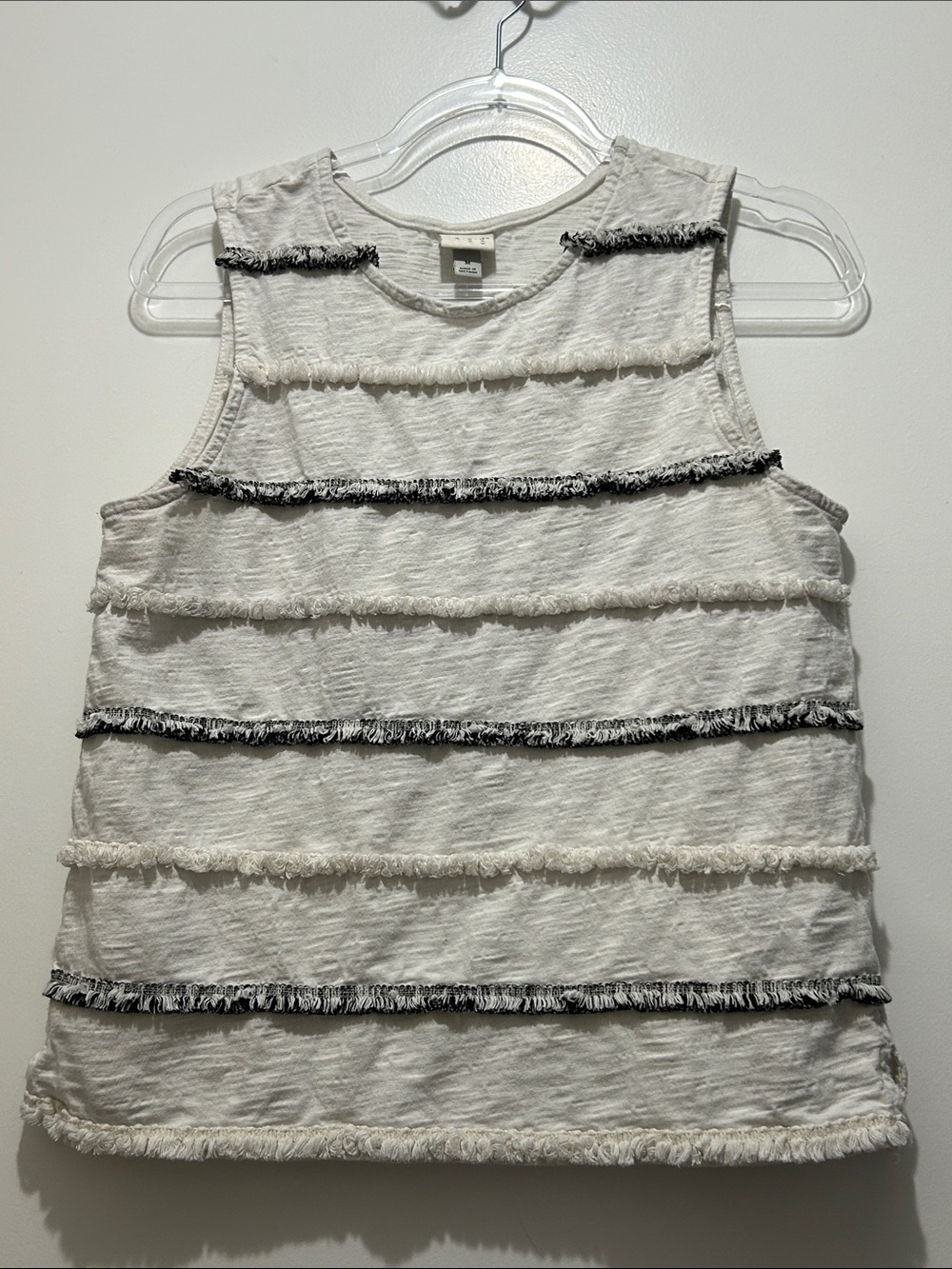 100% Cotton A New Day White Sleeveless Textured Fringe Stripe Tank Top Size M